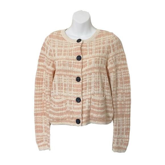 Knitted & Knotted Sweater XS Cardigan Pink/Cream Plaid Cotton/Wool/Alpaca Blend - Picture 2 of 9